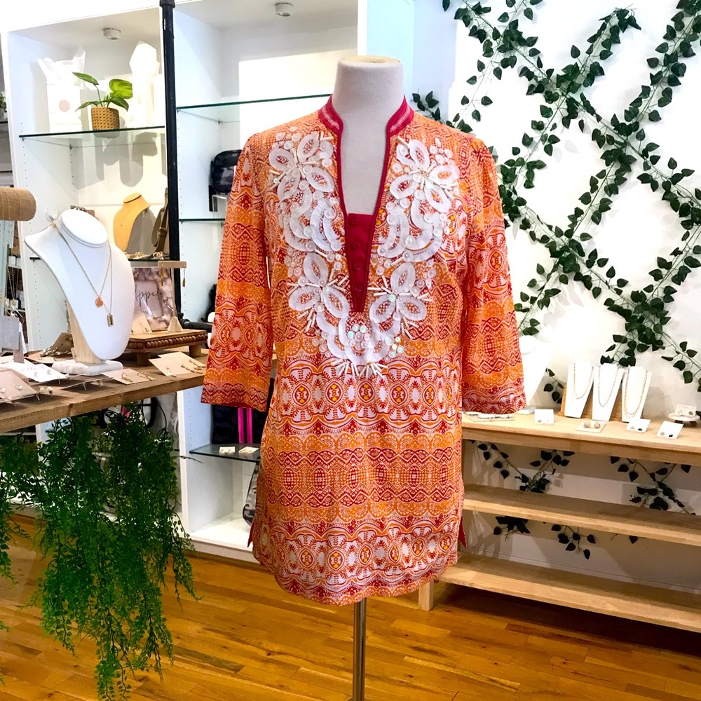 INDIKKA Tunic, Embellished, Orange, GUC, Small